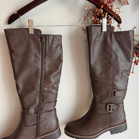 Sun + Stone Blakelyy Womens Buckle Knee-High Boots Sz 10M in Chocolate Brown - Picture 5 of 9
